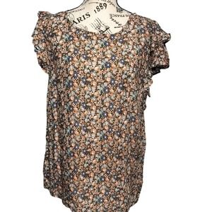Rachel Rachel Roy Womens Floral Flutter Sleeve Rayon Blouse Multicolor Small